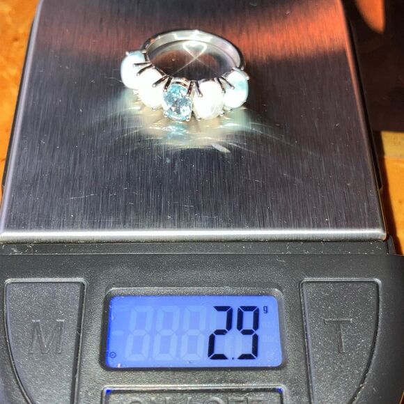 Blue Topaz Rainbow Moonstone Sterling Silver Ring Size 6 - Picture 8 of 9